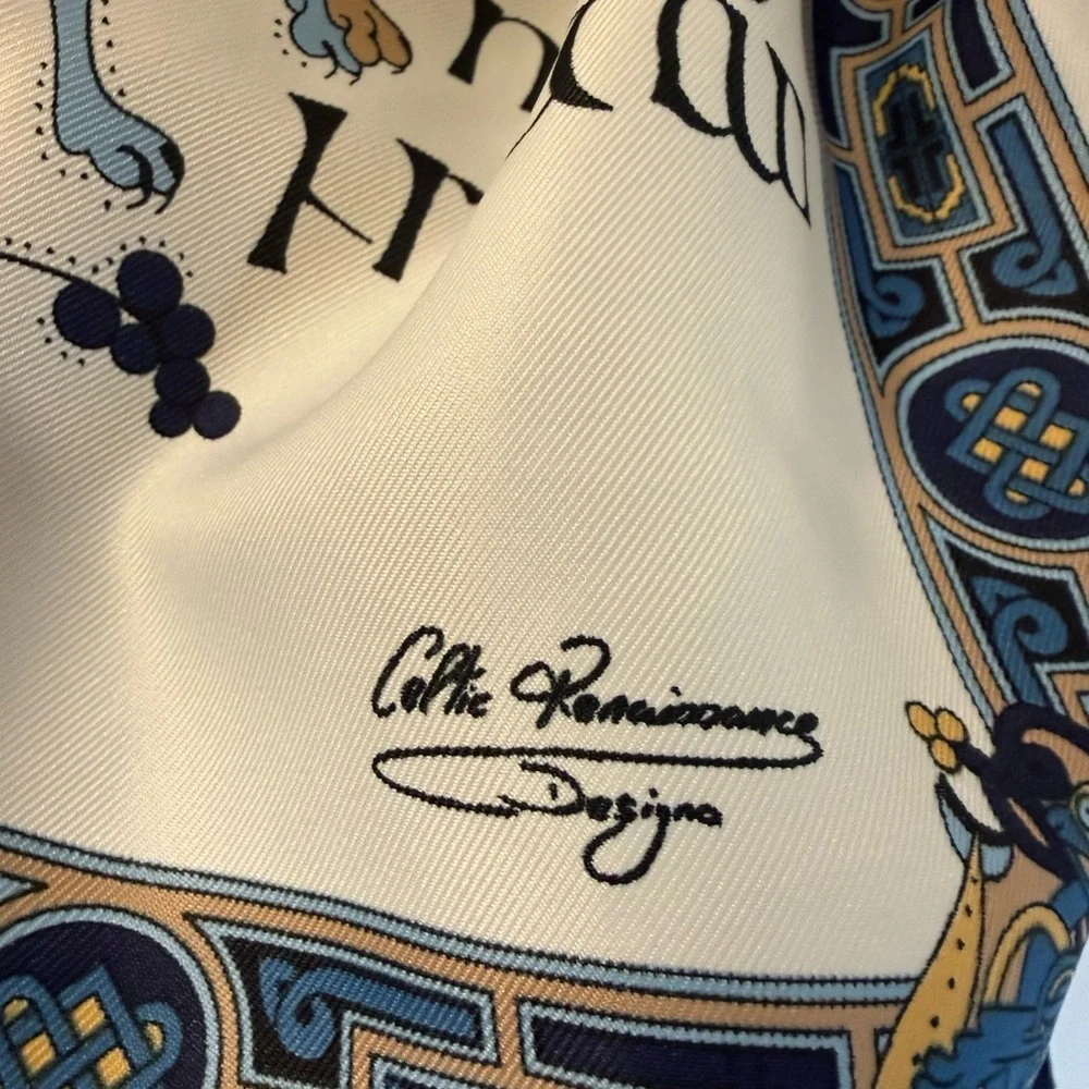 Celtic Renaissance Design Rectangle Scarf in Cream & Blue